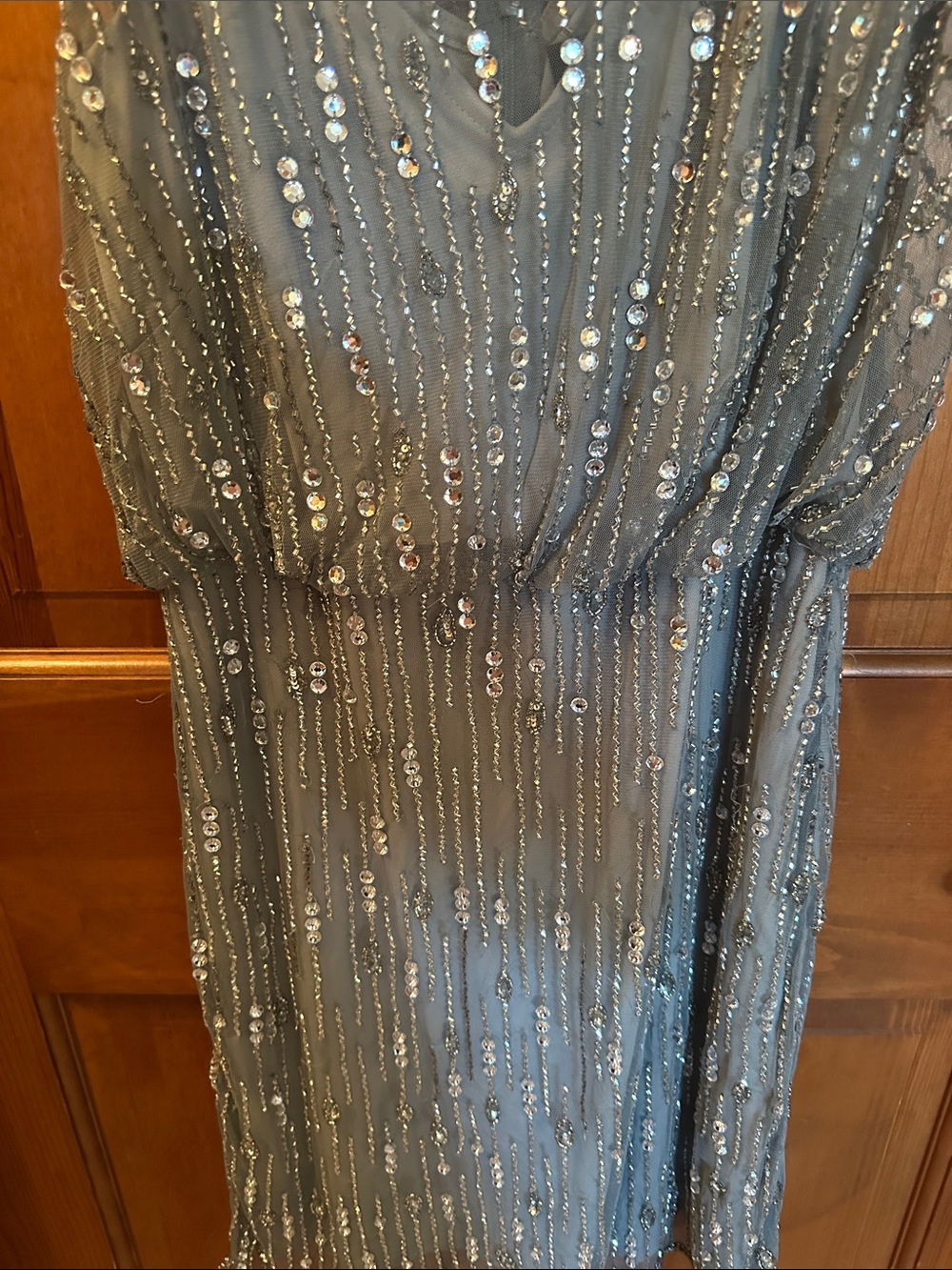 Adrianna Papell Gray Sequin V-Neck Cocktail Dress - Picture 6 of 9
